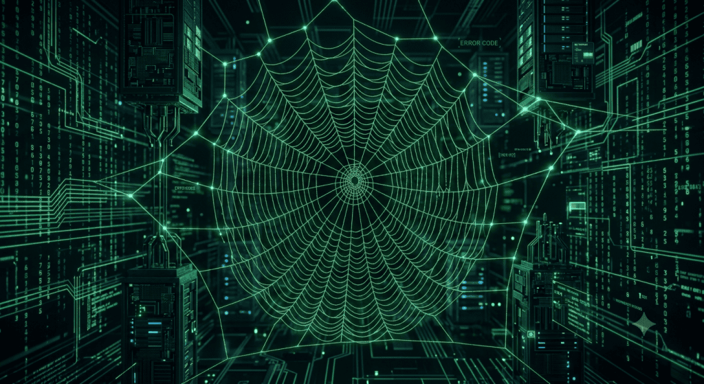a digital green spider web