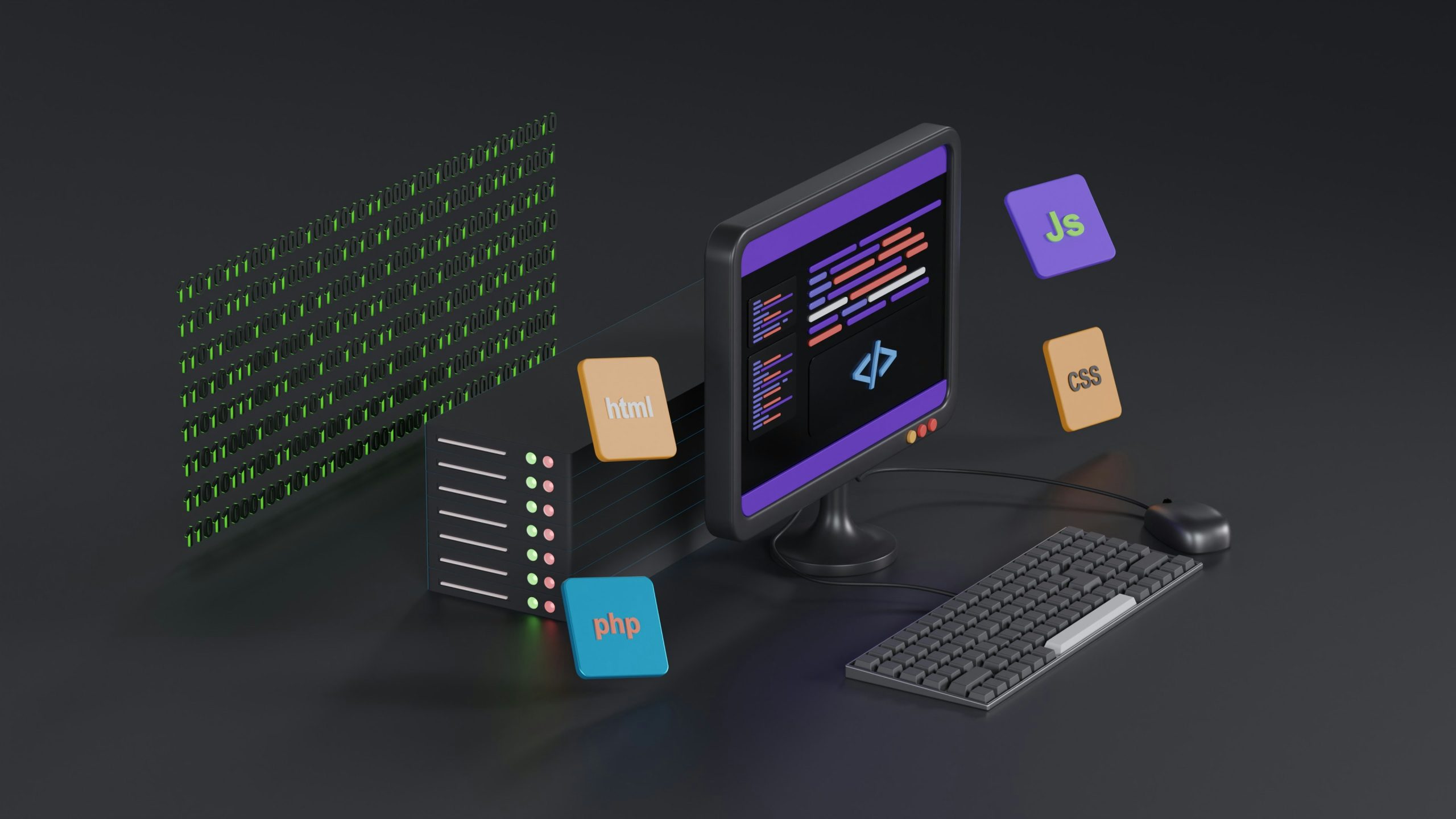 animated computer with code